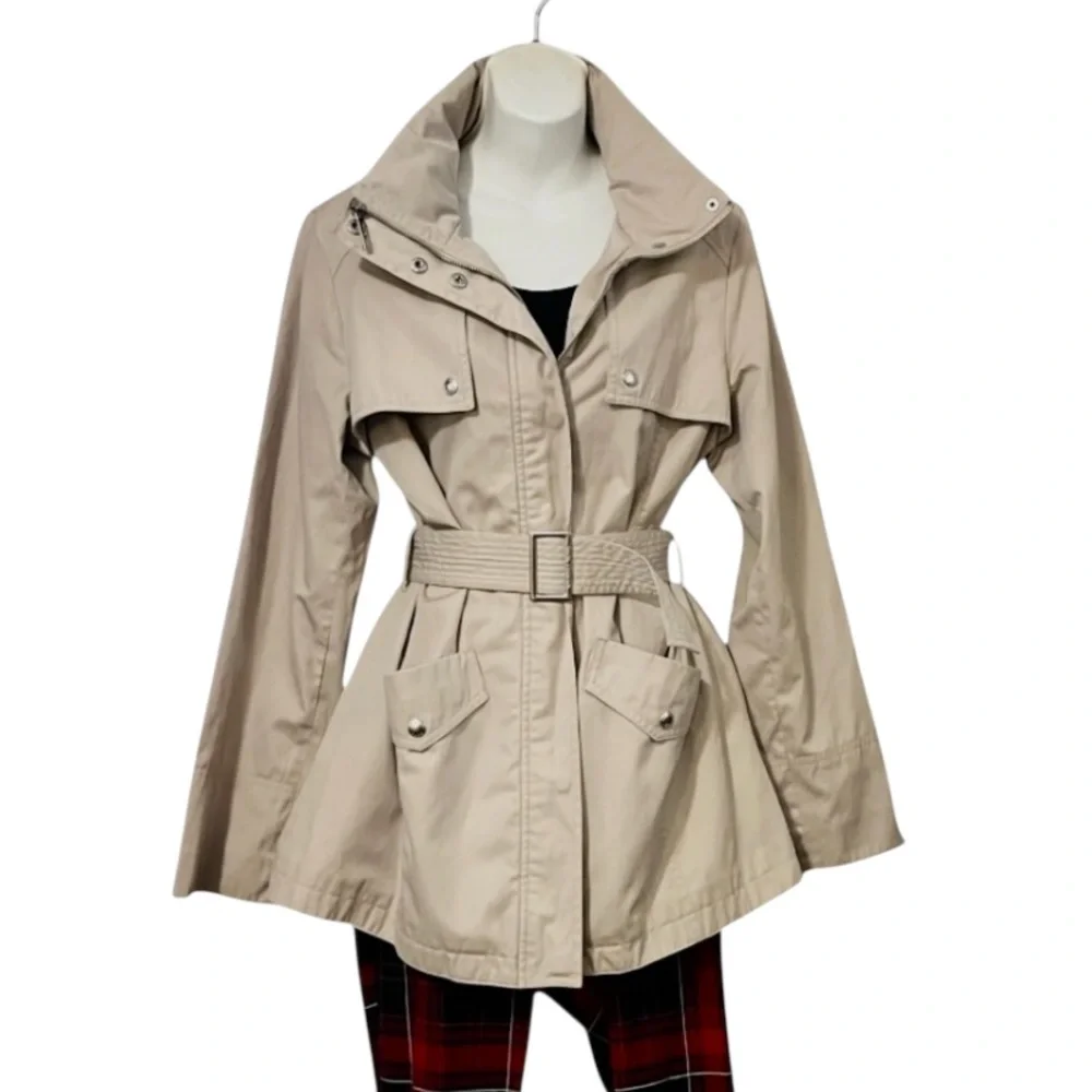 Michael Michael Kors Women’s Light Khaki Beige Belted Trench Coat Sz L